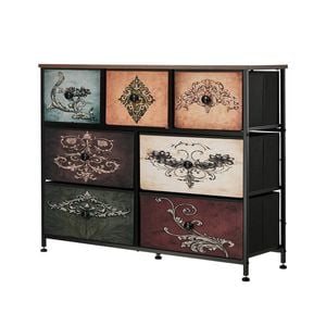 Oikiture 7 Chest Of Drawers Retro Tallboy Printed Foldable Fabric Drawers