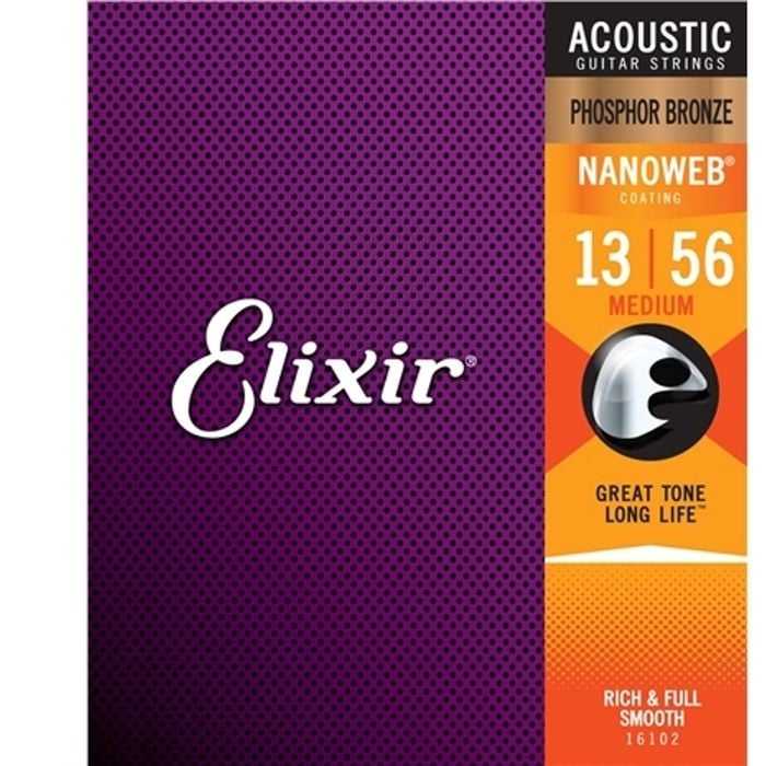 Elixir #16102 Acoustic Nano Phosphor Bronze Guitar String 12-56 Light