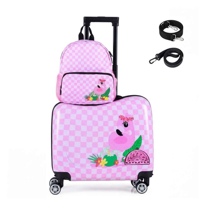 Costway 2pc Kids Ride-on Luggage Set 50+30cm Backpack Travel Trolley W/cute Pattern