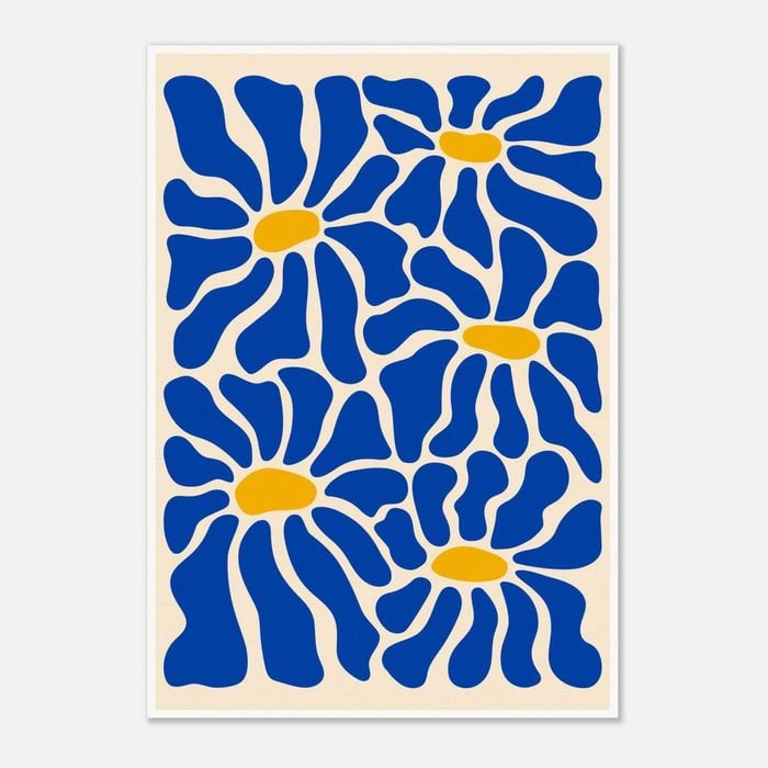 Galrie Vibrant Blue Flowers - Matisse Inspired Abstract Art Print for Home Decor, Poster Only, A2 42 x 60cm (16 x 24inch)
