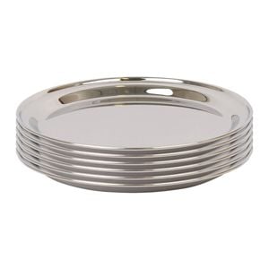 Argon Tableware 30cm Serving Platters - 6x Stainless Steel Chrome Dinner Tray Round Tray Plate Compact Appetizer Serving Dishes