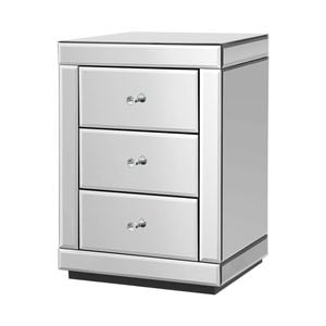 Artiss Glass Mirrored 3 Drawer Bedside Table - Silver