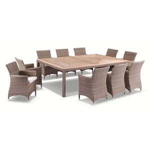 Sahara 10 Seat Outdoor Teak and Wicker Dining Setting 10 Seats - Brushed Wheat - Cream