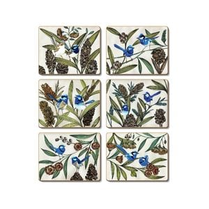 Cinnamon Cork Backed Coasters Set of 6 - Blue Wren