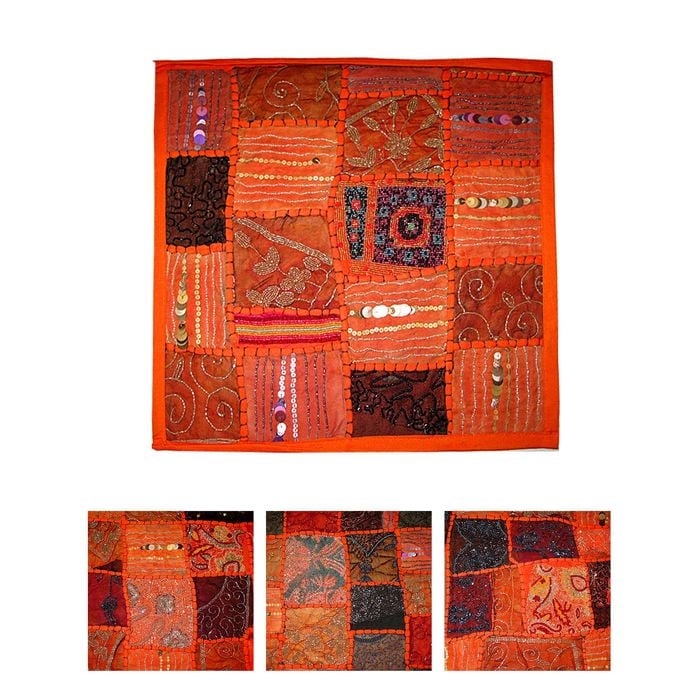 Hand Crafted Beaded Cushion Cover 45 x 45 cm Orange