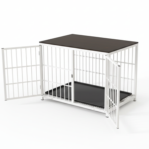 P&P White Walnut Wooden Dog Crate with 3 Doors, Tray and Stylish Furniture End Table