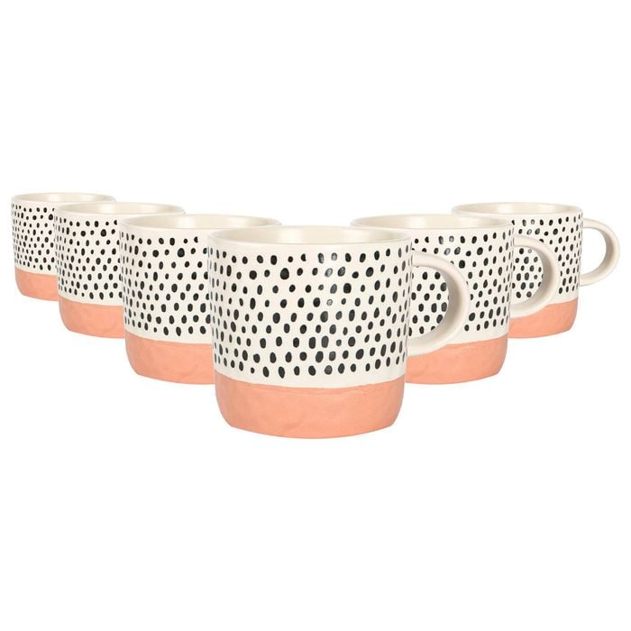 Nicola Spring Dipped Spot Stoneware Coffee Mugs - 385ml - Pack of 6