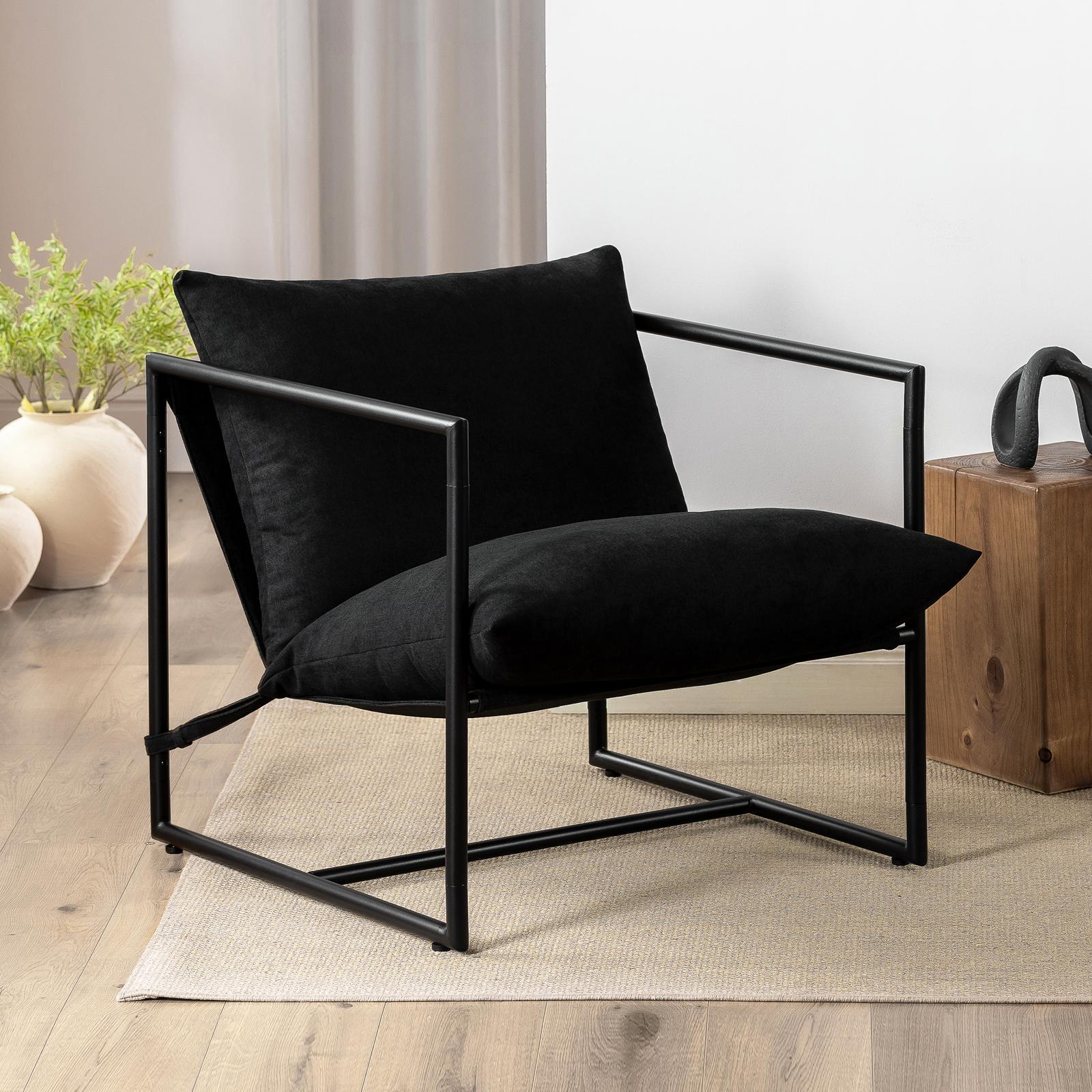 ZINUS Aidan Sling Accent Chair Metal Frame Armchair with Foam Cushion Black Bunnings Australia