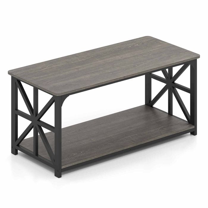 Costway Coffee Table 2tier Shelf X Side Frame Industrial Oak