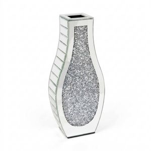 P&p Silver Mirrored Glass Vase Crystal Inlay Decorative Table Flower Display