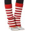 Pair of Wos Leg Warmers Disco Winter Knit Dance Party Crochet Legging Socks Costume Red/White Stripe