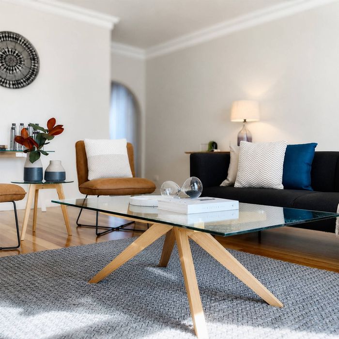 Sk Designer Living | Amber Collection | Rectangular Glass Coffee Table - Natural