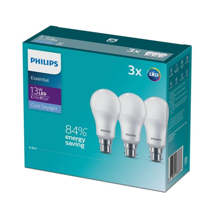 Philips A60 B22 LED 1450Lm Cool Daylight 13W Globe - 3 Pack