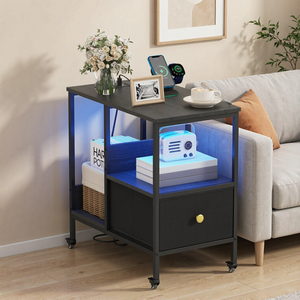 Ufurniture Mobile Side Table with Reversible Drawer & Charging Station Rolling End Table with Locking Wheels & Adjustable Feet
