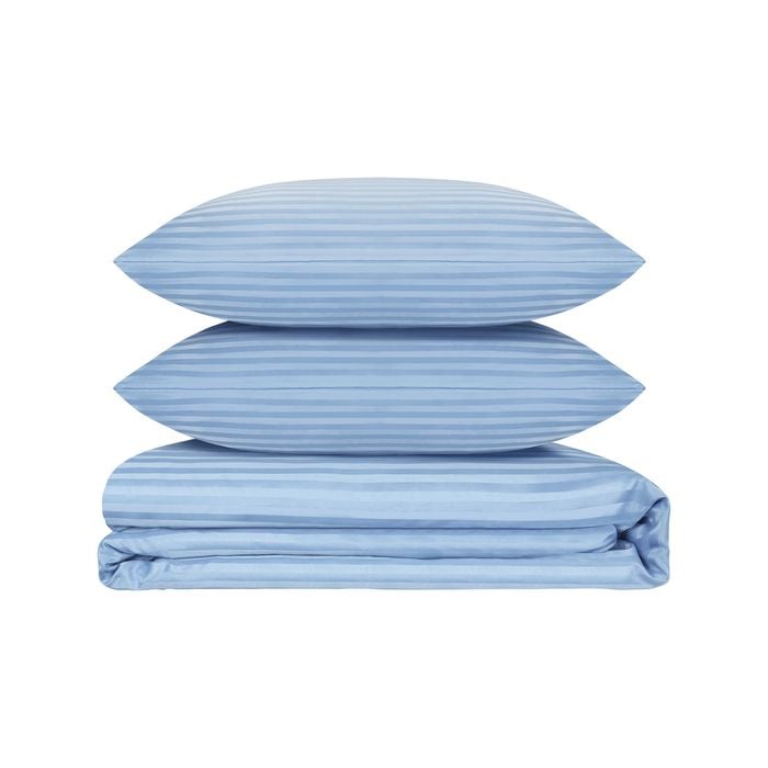 LINENOVA 1800TC Striped Comfort Quilt Cover Set - Queen,Light Blue