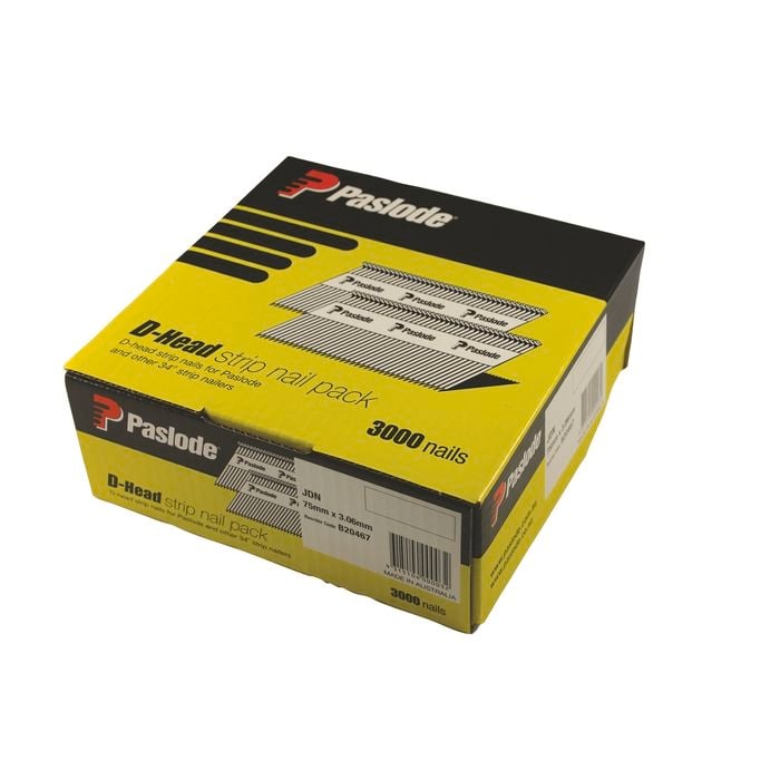 Paslode 75 x 3.06mm Bright D Head Framing Nail - 3000 Pack - 3000 pack