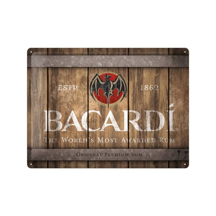 Nostalgic-art Bacardi Wood Barrel Logo 30x40cm Large Metal Tin Sign Plaque