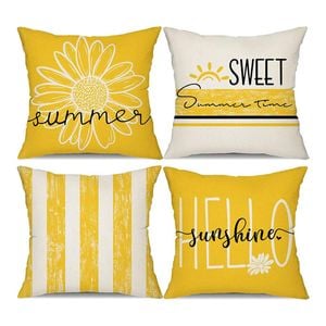 Catzon 4 Pcs Linen Throw Pillow Covers Watercolor Flower for Bed Sofa Decor 40X40cm