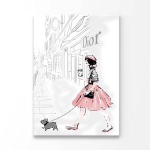 Pink Girl With her Puppy  Print 100% Australian Made 100x150cm (Stretched Canvas)