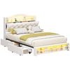 Advwin Queen Upholstered Girl Bed, Princess Velvet Platform Bed, Beige