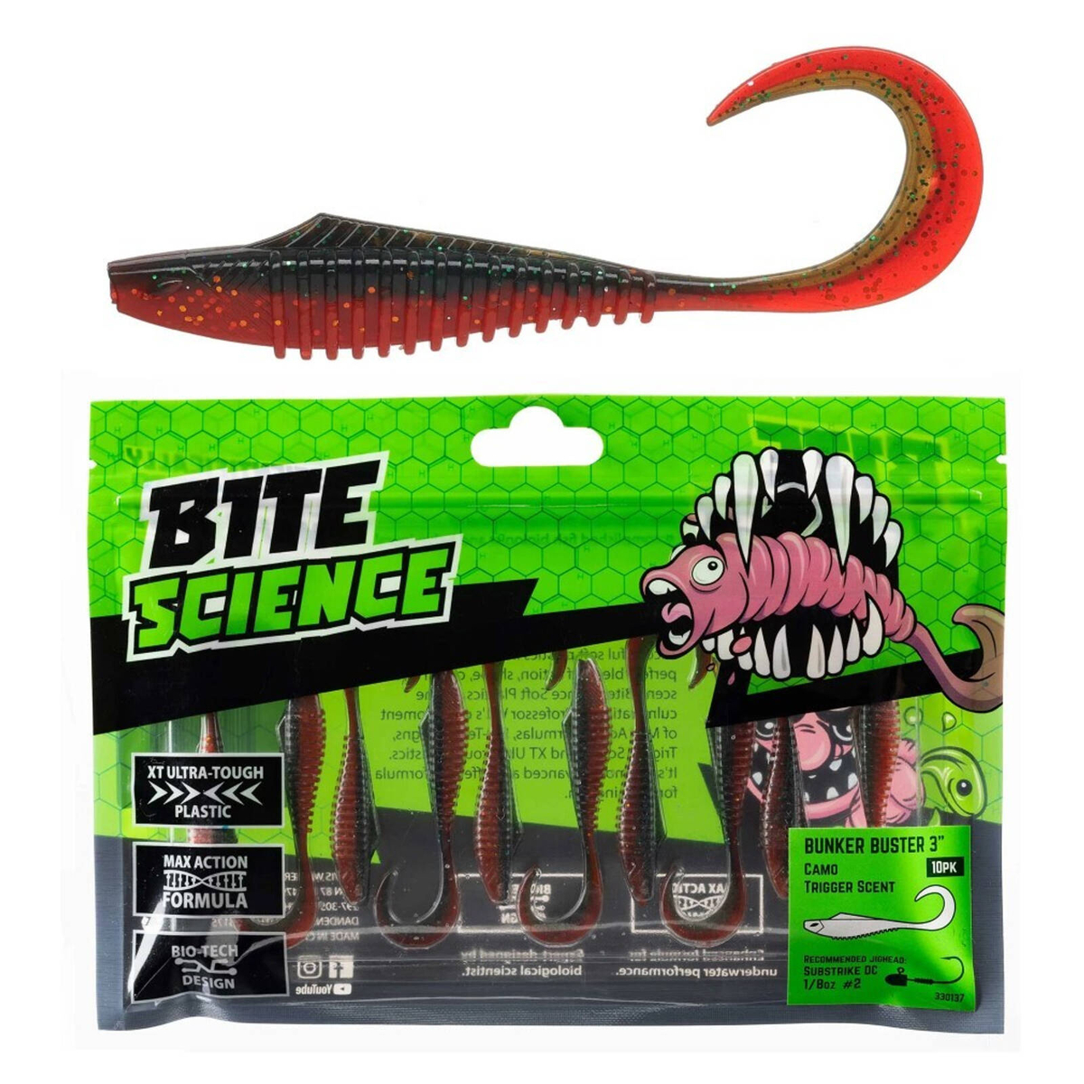 10 Pack of 3 Inch Bite Science Bunker Buster Soft Plastic Lures - Camo ...
