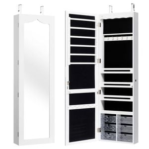 Costway Jewellery Storage Cabinet With Wall/door Mounted Mirror White