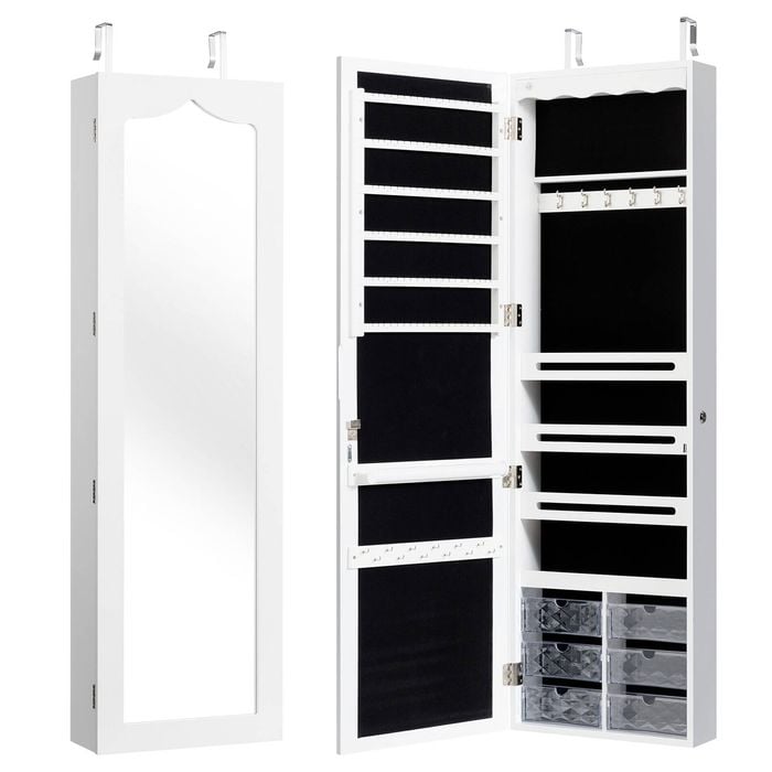 Costway Jewellery Storage Cabinet with Wall/Door Mounted Mirror White