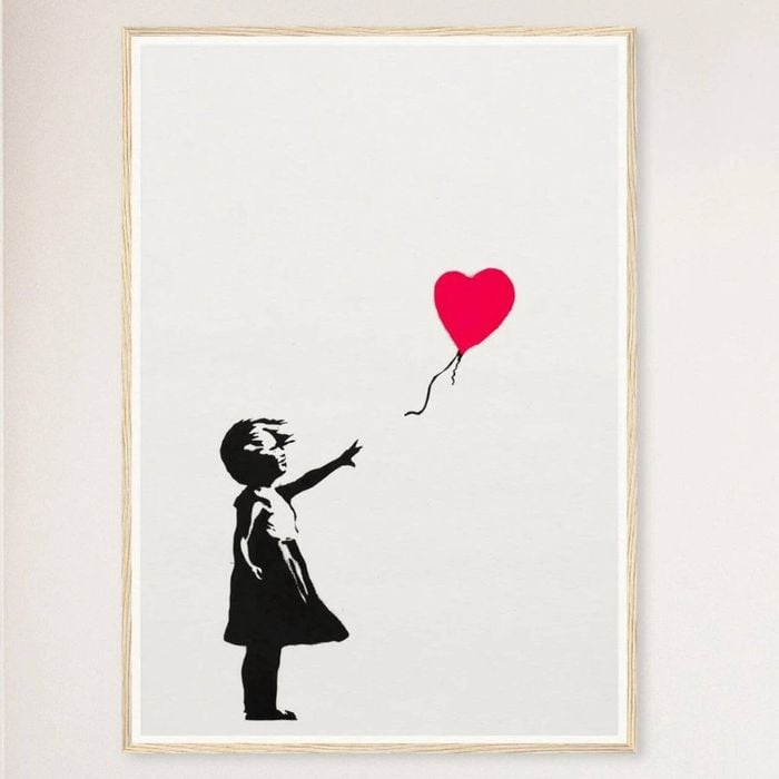 Galrie Banksy Girl With Balloon Artwork Print, 2004 - Iconic Art Piece for Collectors, Wood Frame, 50 x 70cm (20 x 28inch)