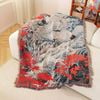 Anycozy Blanket Throw 130x160cm Japanese Style White Wolf Red Floral Decorative Tapestry