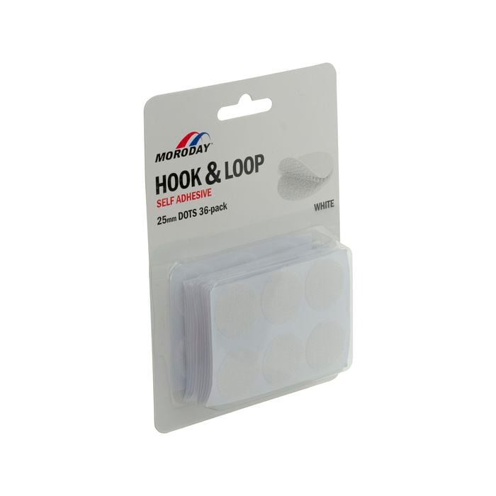 Moroday 25mm White Hook And Loop Self Adhesive Dots - 36 Pack