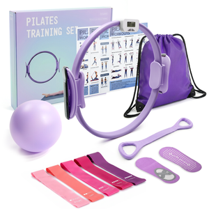 MaxU Pilates Ring Set for Women, Home Workout Yoga Equipment Kit with Counting Pilates Ring - Purple