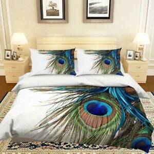3D Peacock Feather 205 Bed Pillowcases Quilt King Single Size