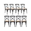 Aster Crossback Dining Chair Set of 8 Solid Birch Timber Wood Ratan Seat - Black