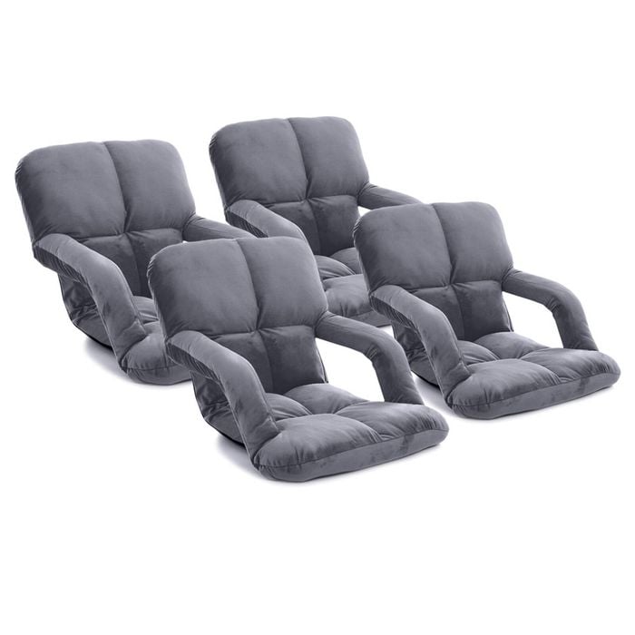 SOGA 4 Pack Adjustable Foldable Floor Recliner Chairs with Armrests Grey