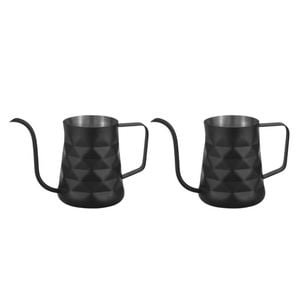 2PK Coffee Culture Stainless Steel Dia Embossed 600ml Goose Neck Jug Matt Blk