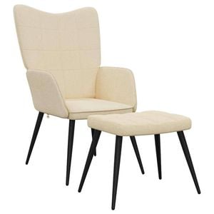 vidaXL Relaxing Chair with a Stool Cream Fabric Armchair Seating Side Chair