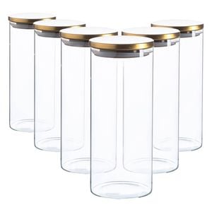Argon Tableware Glass Storage Jar - Gold Lid - 1.5 Litre - 6x Modern Round Scandi Organisation Container Glass Jar