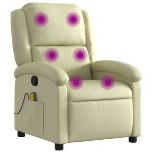 vidaXL Massage Recliner Chair Reclining Armchair Single Sofa Cream Real Leather