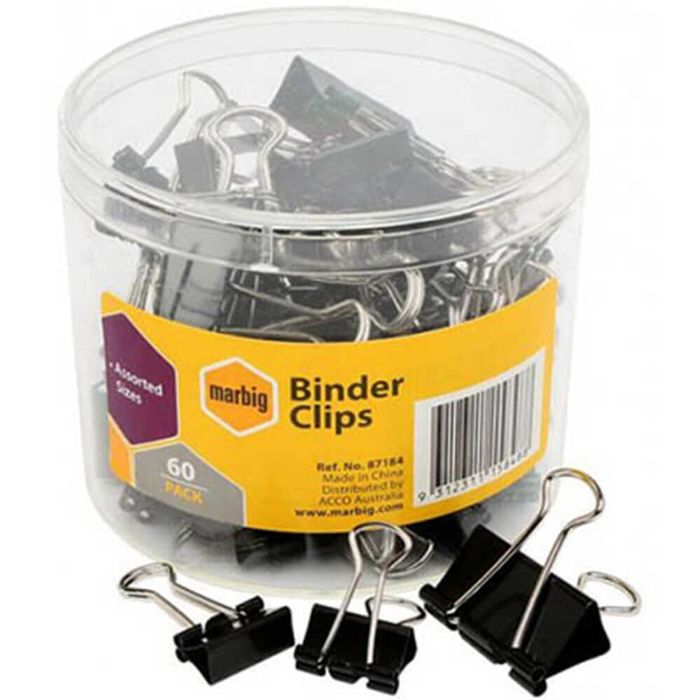 Marbig Fold Back Clips 60pk Assorted Size (Black)