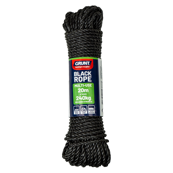GRUNT 4mm x 20m Black Multi Purpose Rope