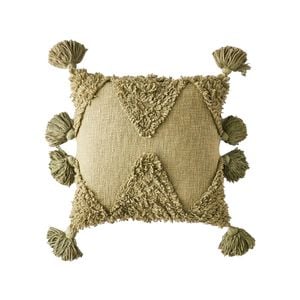 Maine & Crawford Ximena 45cm Tufted Cotton Cushion W/ Tassels - Olive