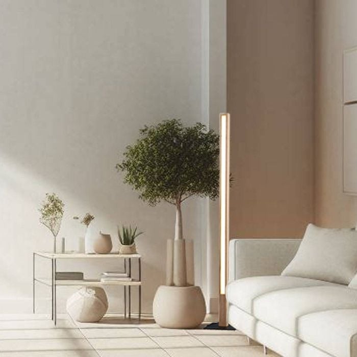 Luminea Tiberius Led Wooden Shade Metal Base Standing Floor Light Lamp Natural/black