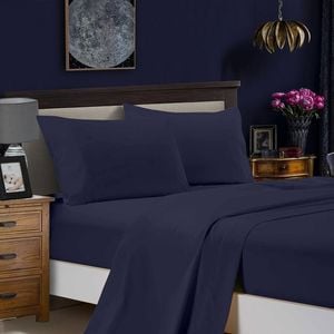 Fabric Fantastic 1000tc Ultra Soft King Size Bed Midnight Blue Flat & Fitted Sheet Set