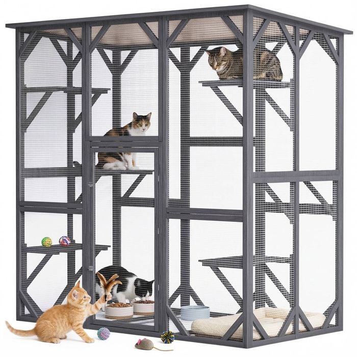 Advwin Walk In Wooden Cat Cage Bird Cage Cat Condo House