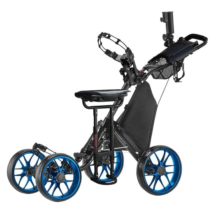 CaddyTek CaddyCruiser ONE Pro 4-Wheel Golf Buggy with Seat - Blue