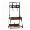 Costway Rolling TV Stand Mobile Cart w/Built-in Charging Station & Lockable Wheels-Brown