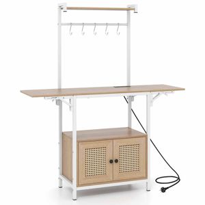 Costway 4-tier Bakers Rack Cabinet Power Outlet Drop Leaf Natural