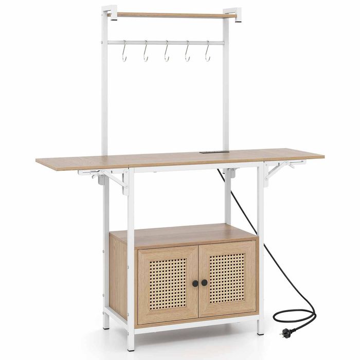 Costway 4-tier Bakers Rack Cabinet Power Outlet Drop Leaf Natural