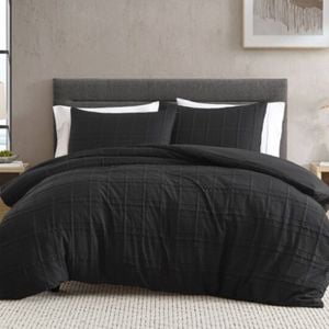 Ardor Subtle Textured Check Leonard Quilt Duvet Cover Set Single Black