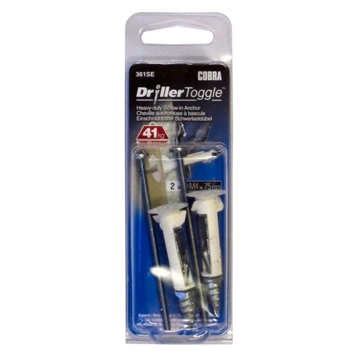 Cobra M4 x 75mm Plasterboard Driller Toggle - 2 Pack